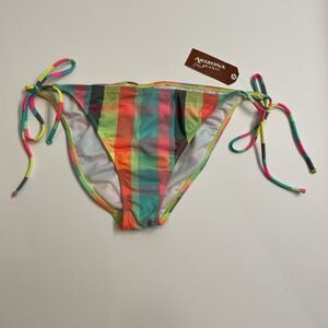 Arizona Jeans & Co. Bikini Bottom Neon Plaid Hip Ties Junior Size Large